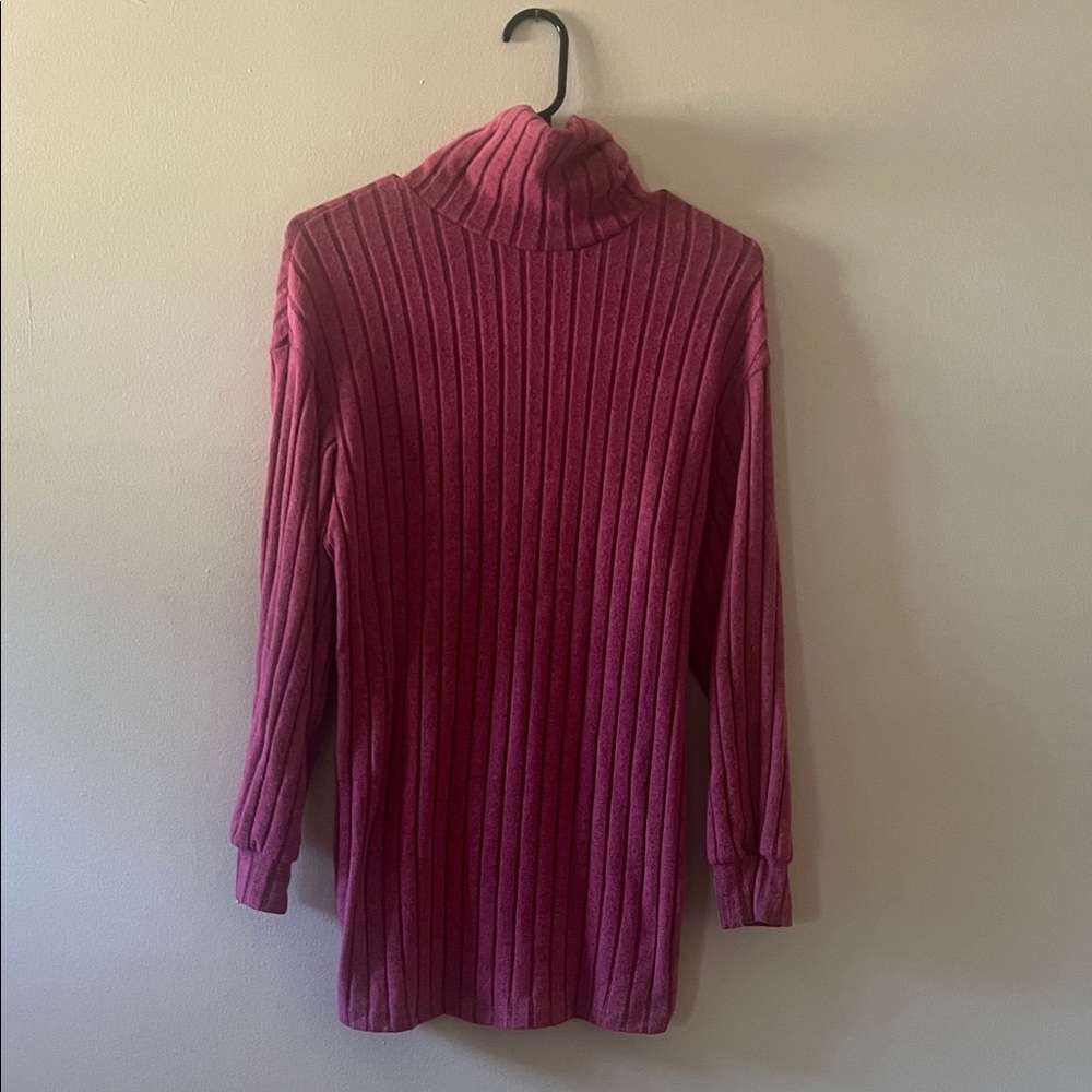 Pink Ribbed Turtleneck Tunic Sweater